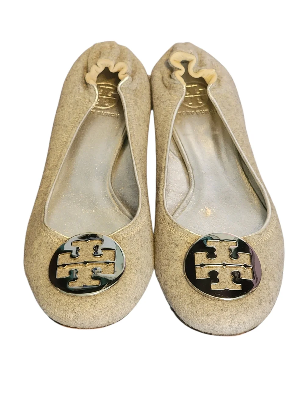 Tory Burch‎ Reva Gray Silver Wool Ballet Flats Shoes 11M